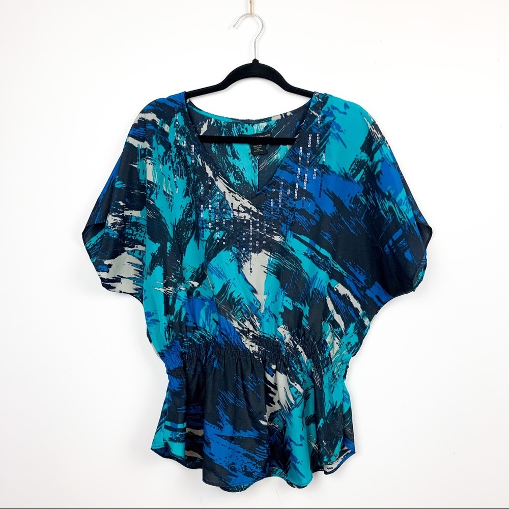 Calvin Klein Short Sleeve Patterned Blue Top